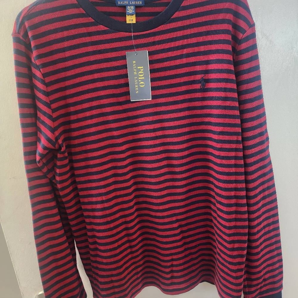 NWT LONG SLEEVE TOP SIZE XLARGE RED AND NAVY STRIPE BY POLO RALPH LAUREN